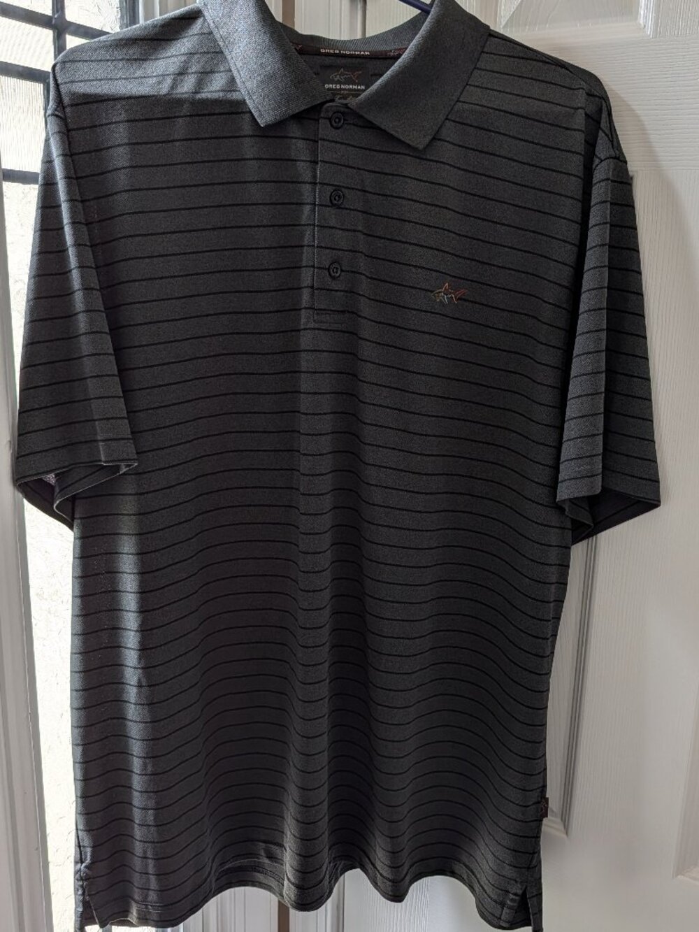 Greg Norman Multi-Striped Charcoal Gray Pullover Polo